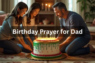 amily praying together for father's birthday celebration with cake and candles