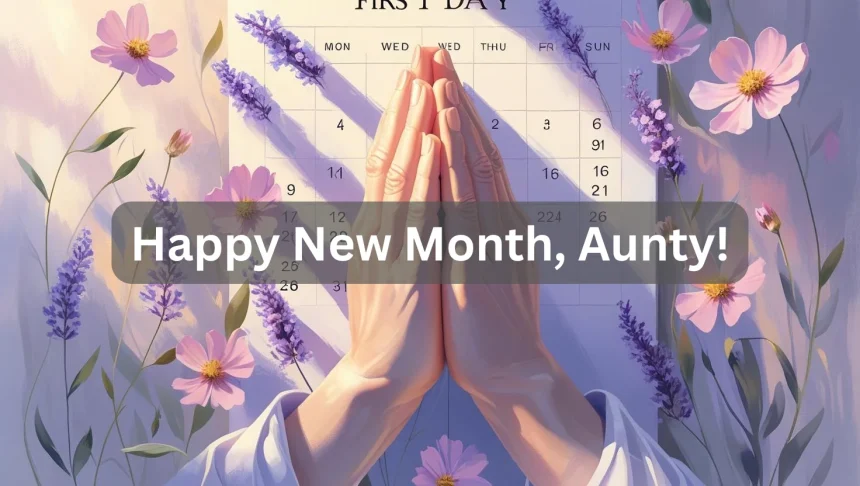 Happy new month prayers for aunty with hands in prayer and calendar