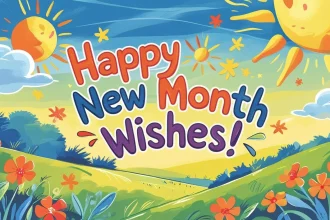 New month wishes card turning page with inspirational message overlay