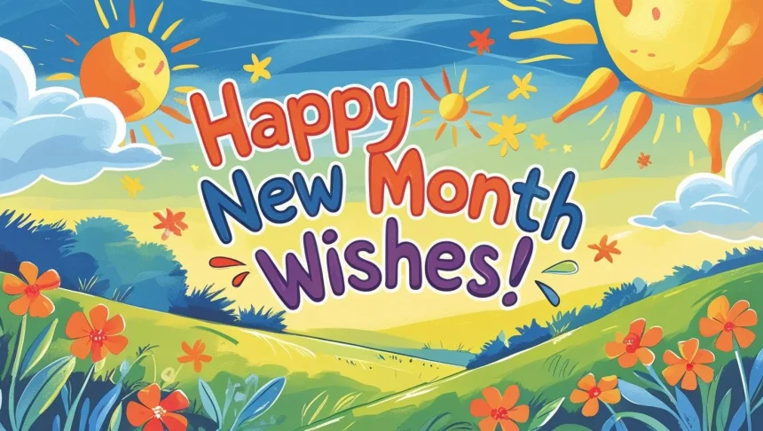 New month wishes card turning page with inspirational message overlay
