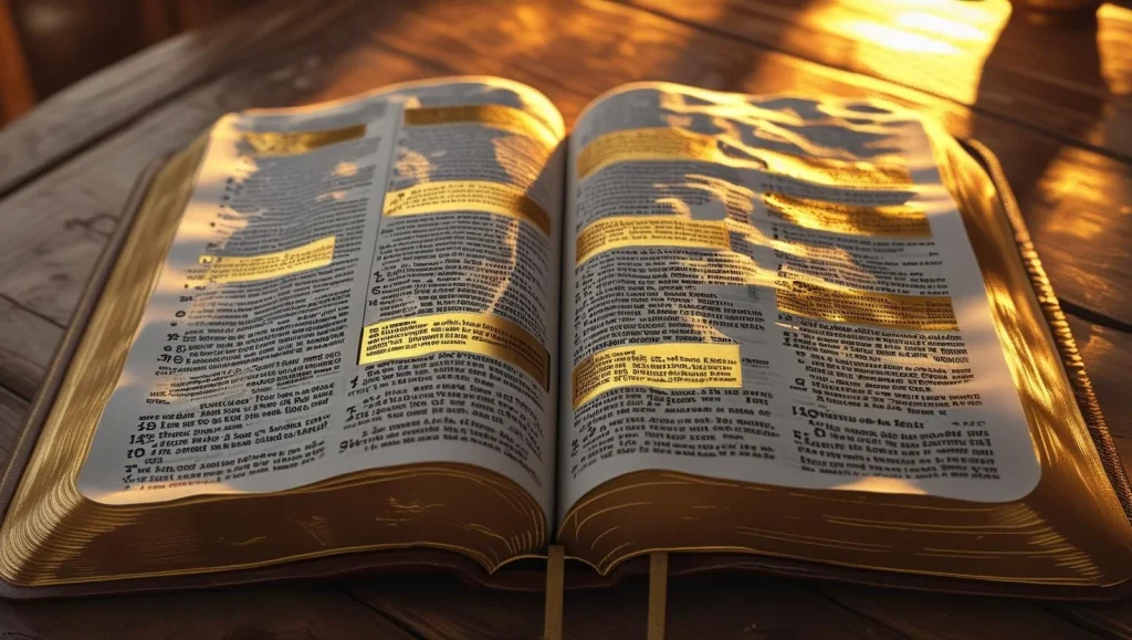 Open Bible showing morning prayer verses with golden sunlight