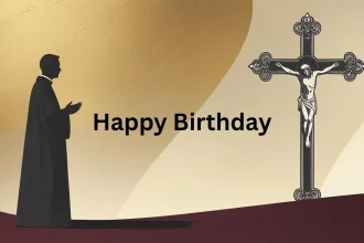 Birthday message to a priest card with Catholic cross and candles