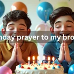 Brothers praying together on birthday celebration with candles and cake