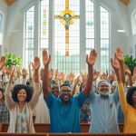 Church congregation praying together for spiritual growth and revival