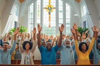 Church congregation praying together for spiritual growth and revival