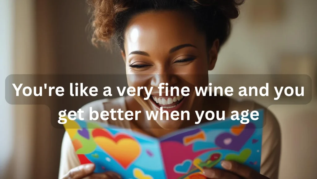 Mom laughing while reading funny birthday card showing joy and humor