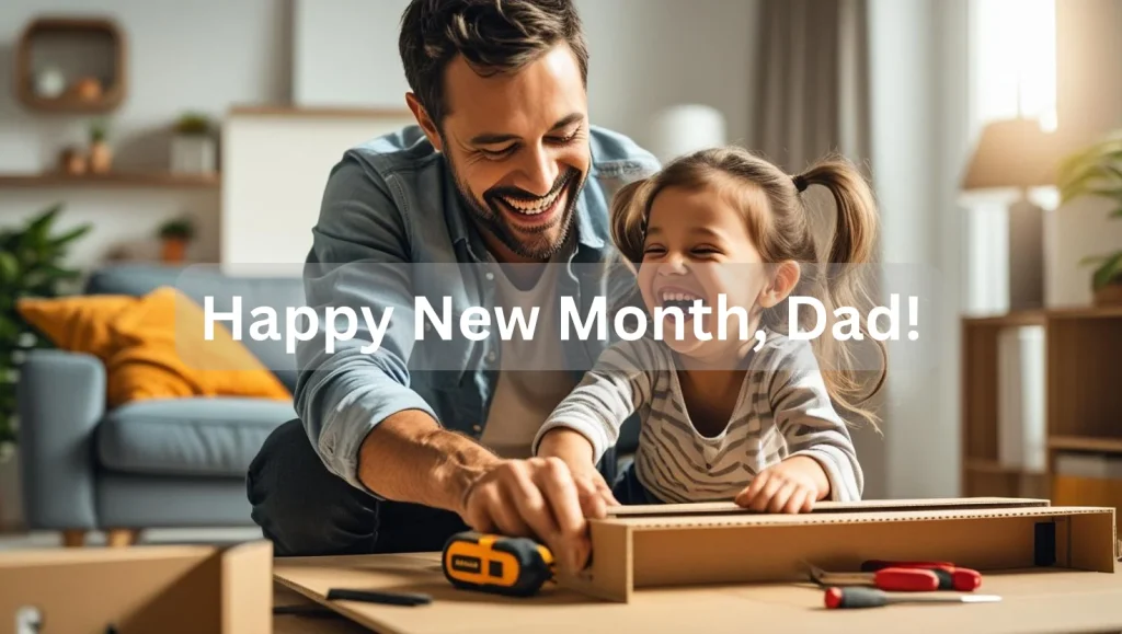 Funny new month greetings for dad showing father and child sharing laughter