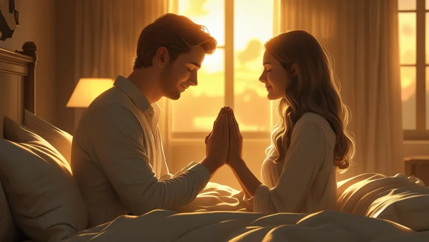 Couple holding hands in morning prayer good morning prayer for my wife bedroom sunrise