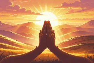 Good morning prayer for a friend with sunrise and praying hands