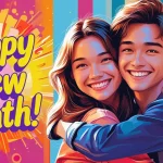 Happy new month message for bestie with two friends celebrating together