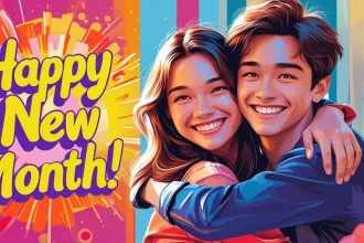 Happy new month message for bestie with two friends celebrating together