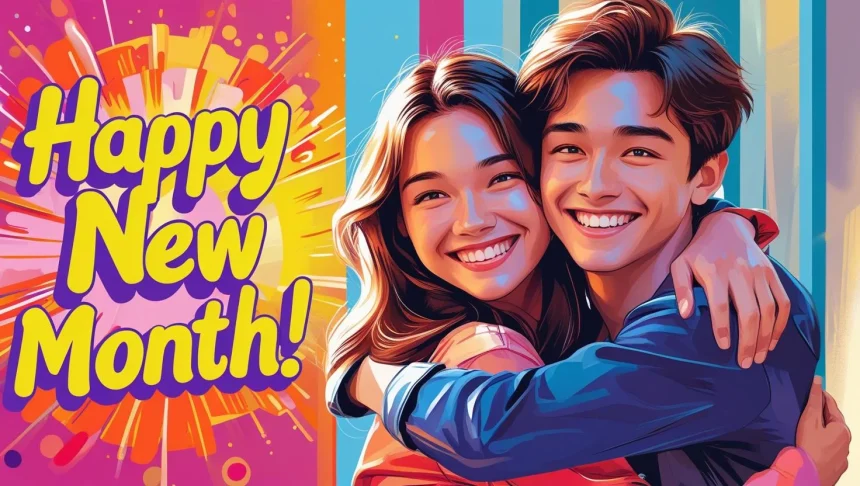 Happy new month message for bestie with two friends celebrating together