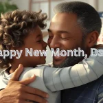 Happy father and child celebrating new month together with heartfelt message