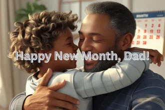 Happy father and child celebrating new month together with heartfelt message