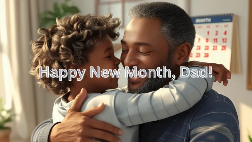 Happy father and child celebrating new month together with heartfelt message