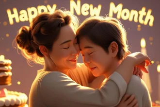 Happy new month message to my mom with mother and child hugging