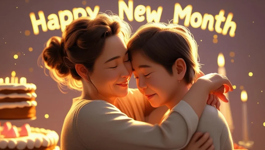 Happy new month message to my mom with mother and child hugging