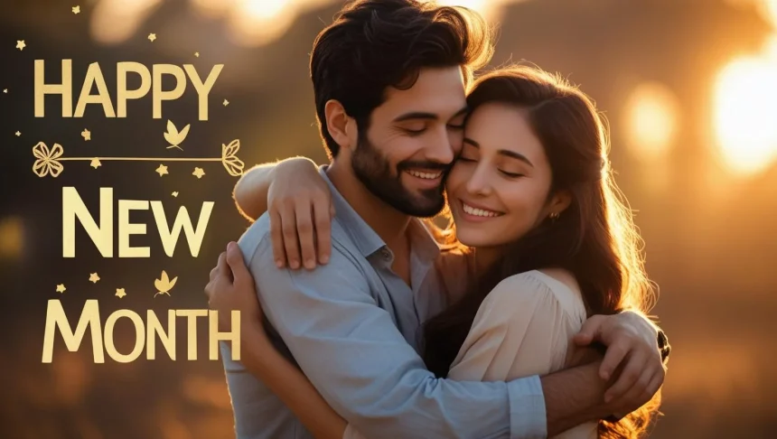 Happy new month messages for husband romantic couple embracing calendar