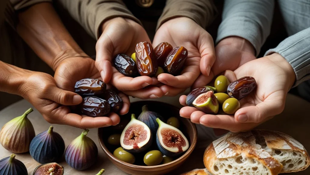 Traditional Islamic condolence offerings of dates and simple foods