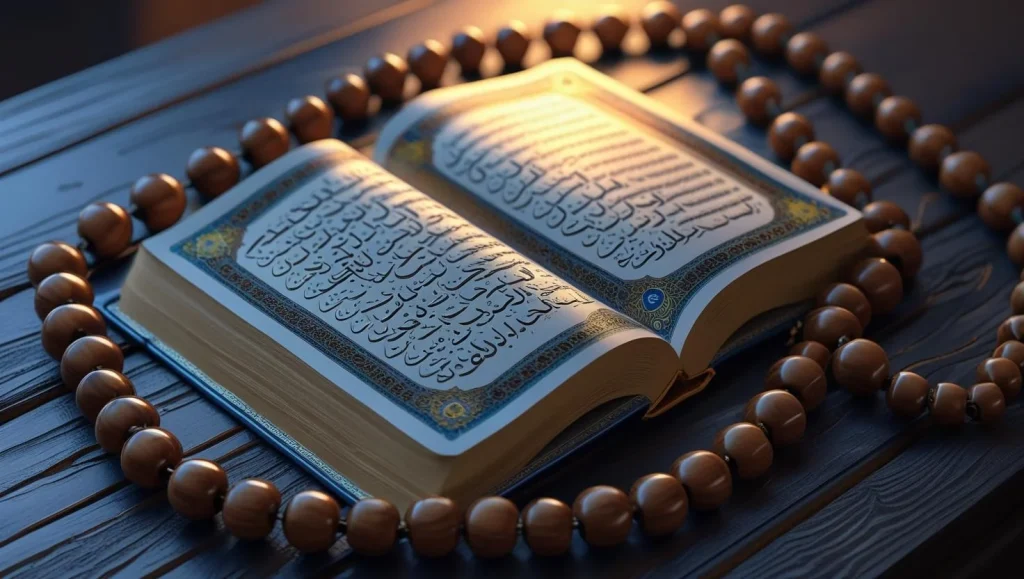 Quran and prayer beads for Islamic condolence prayers