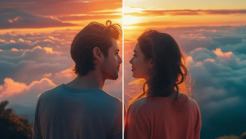 Long distance couple separated miles apart same sunrise good morning prayer connection