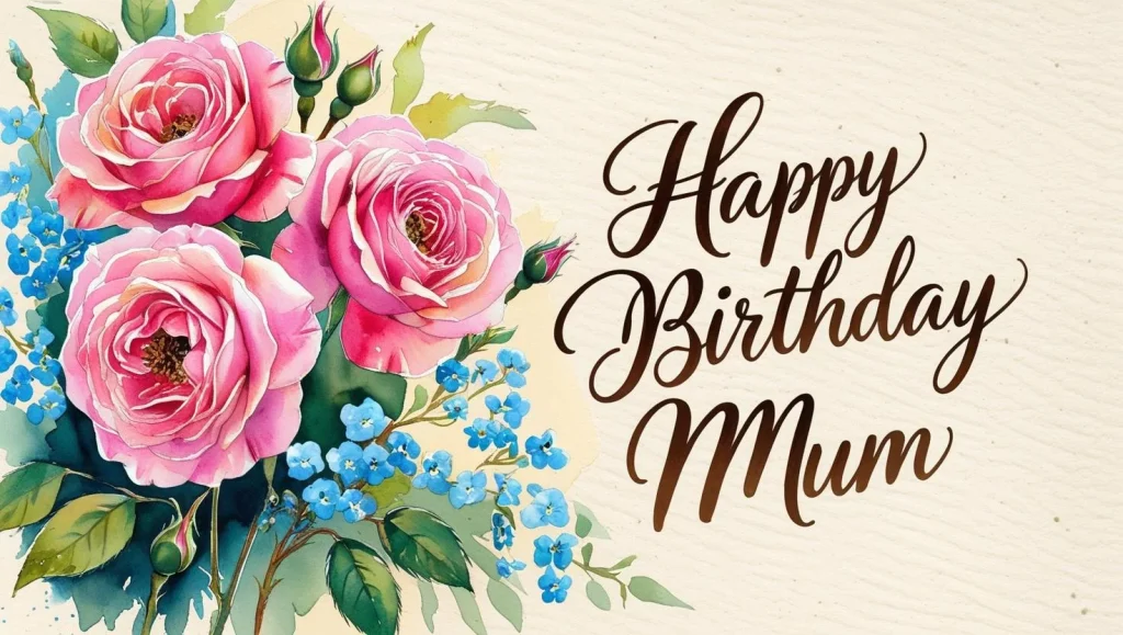 Elegant handwritten birthday card with flowers for mom's special day