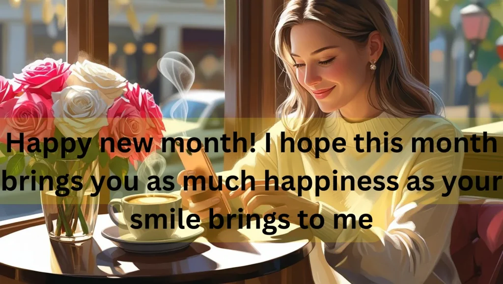 Person crafting sweet new month text message with romantic morning setting