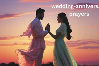 Couple praying together on wedding anniversary celebrating divine blessings