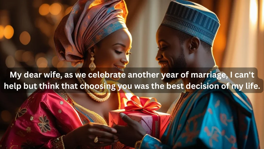 Nigerian couple celebrating wedding anniversary with romantic love and trust messages