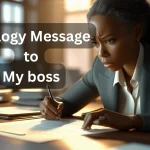 Professional employee writing apology message to boss at office desk