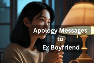 Woman writing apology message to ex boyfriend on phone late at night