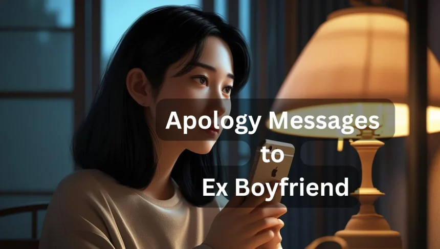 Woman writing apology message to ex boyfriend on phone late at night