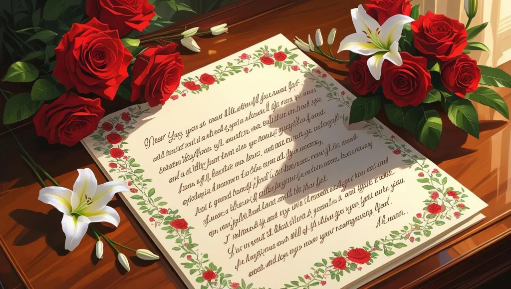 Beautiful apology letter to wife with romantic handwriting and flowers