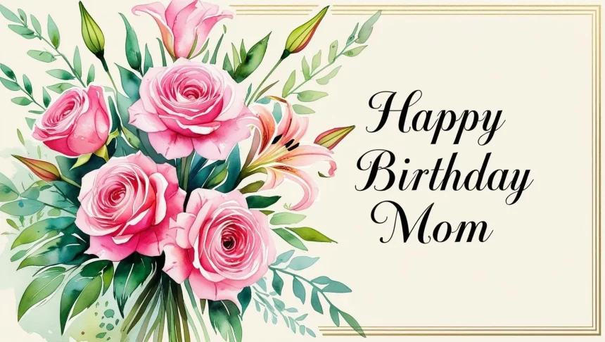 Birthday wishes for mom card with flowers and heartfelt message