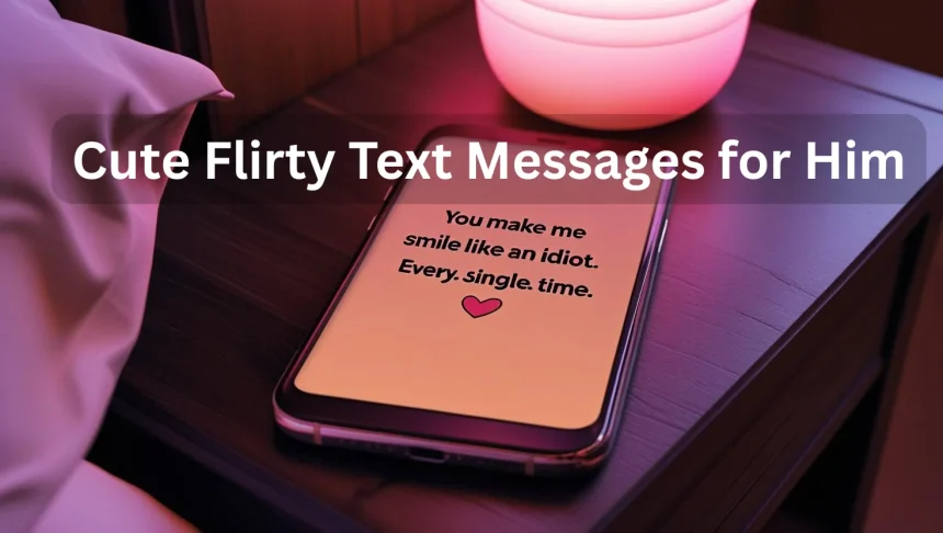 Cute flirty text messages for him displayed on a smartphone screen