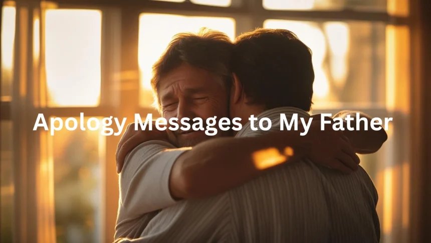 Father and adult child hugging after heartfelt apology conversation showing forgiveness