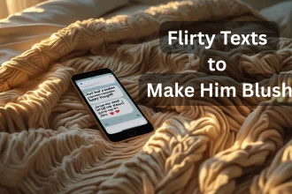 Flirty text message on phone screen that makes him blush