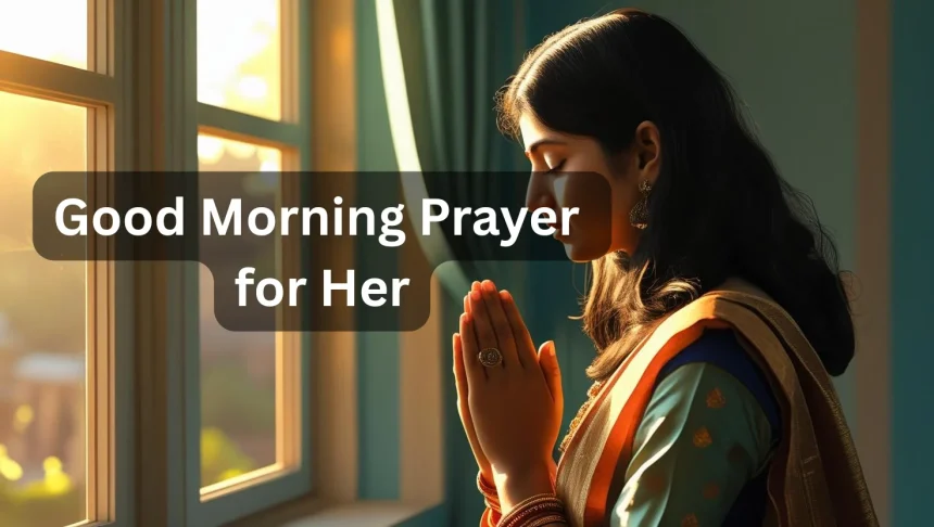 Woman praying by window in peaceful morning light good morning prayer for her