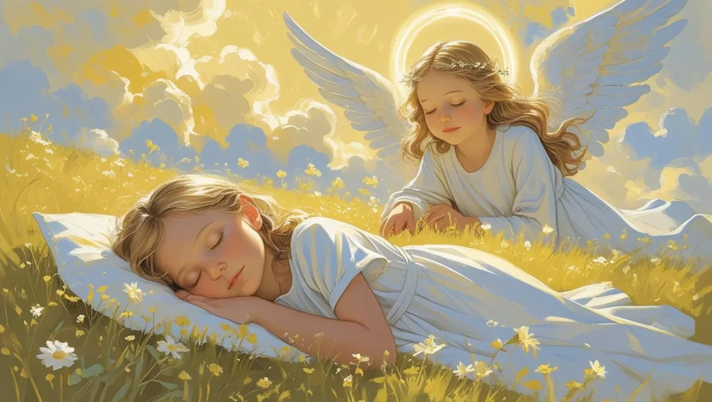 Guardian angel protecting young daughter illustrating prayers for divine protection