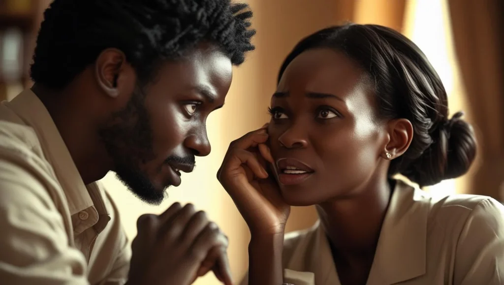 Nigerian husband listening to wife showing emotional trust and connection