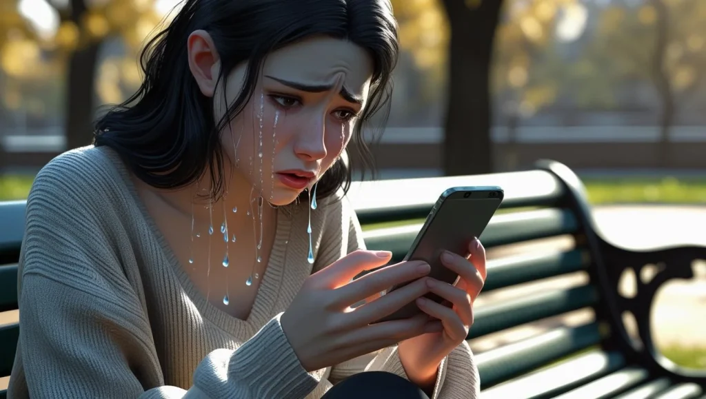Woman reading long sorry messages for ex girlfriend with emotional response