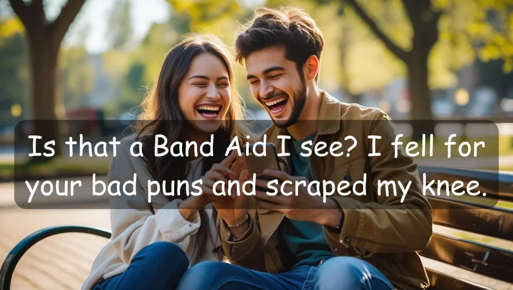 Cute couple laughing at funny flirty messages on phone