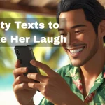 Man laughing while sending flirty text messages on his phone