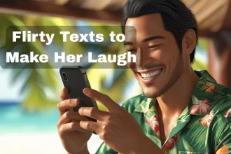 Man laughing while sending flirty text messages on his phone