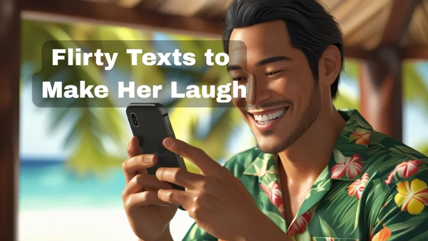 Man laughing while sending flirty text messages on his phone