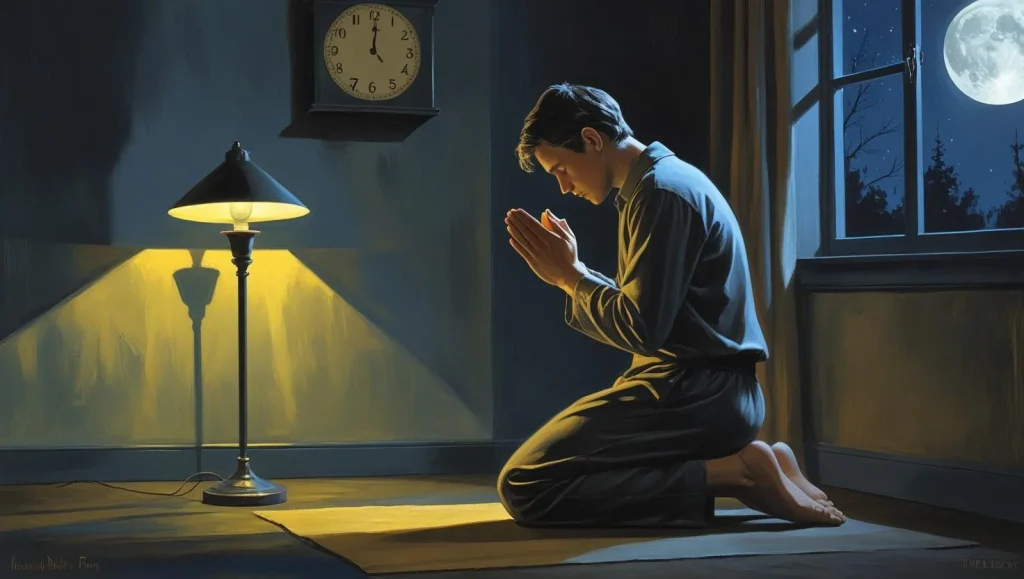 Person praying at midnight for marriage breakthrough with scriptures