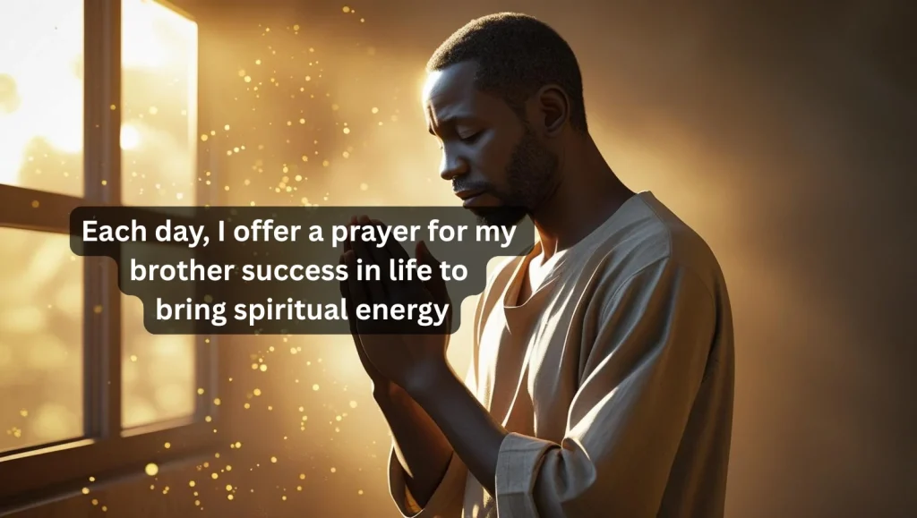 Man offering morning prayer for brother success with sunlight streaming through window