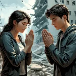 Wife praying for husband during difficult times crisis moment