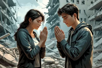 Wife praying for husband during difficult times crisis moment