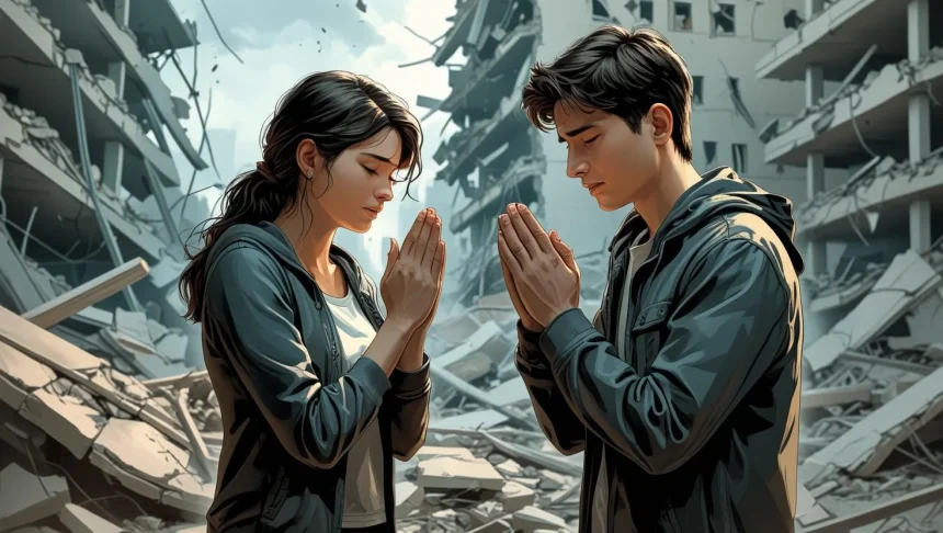 Wife praying for husband during difficult times crisis moment